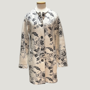 Lucy & Laurel Cream Floral Jacquard Coat with Black Pattern